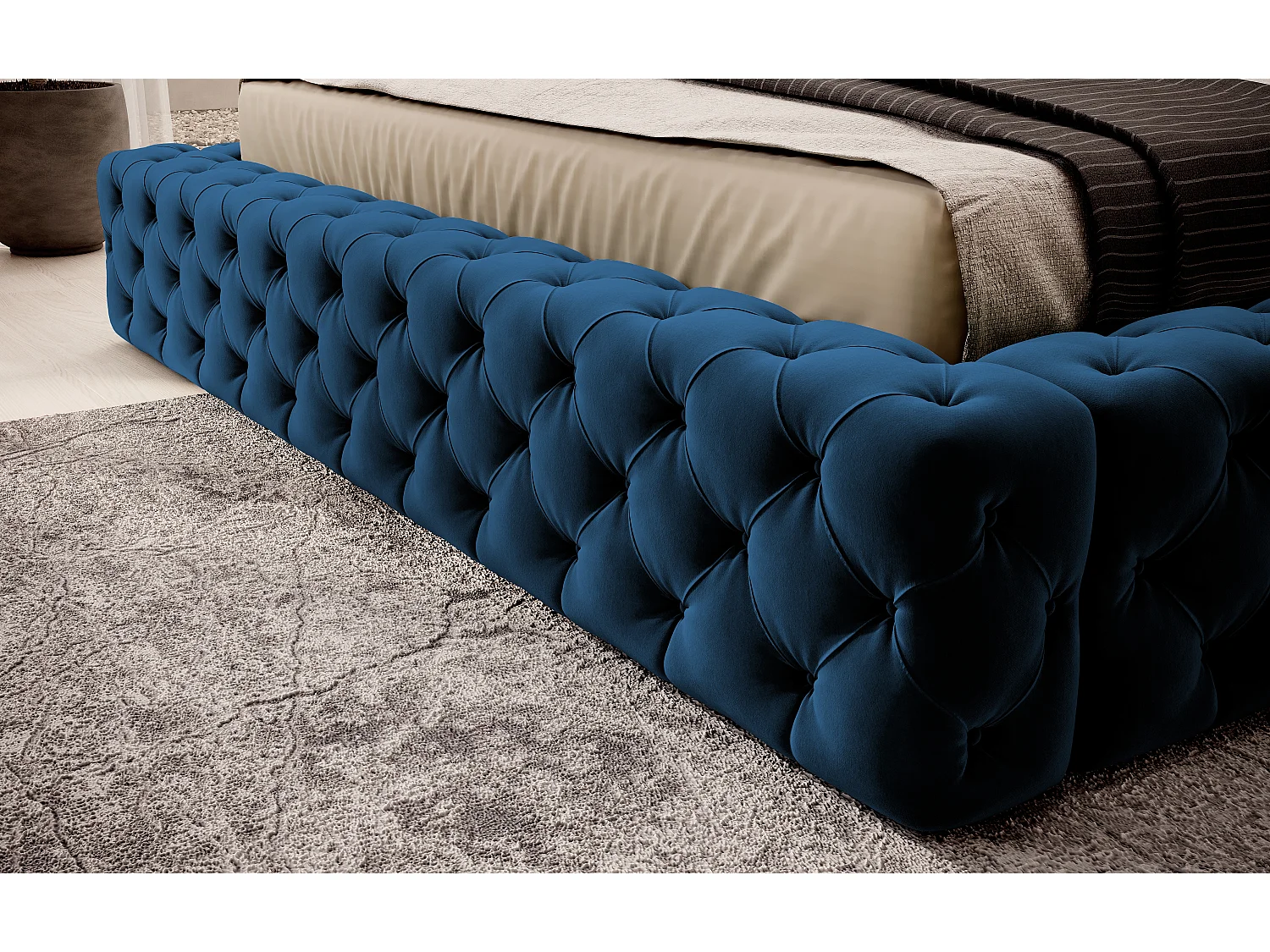 Bett King L (180x200)/Stoff/Blau