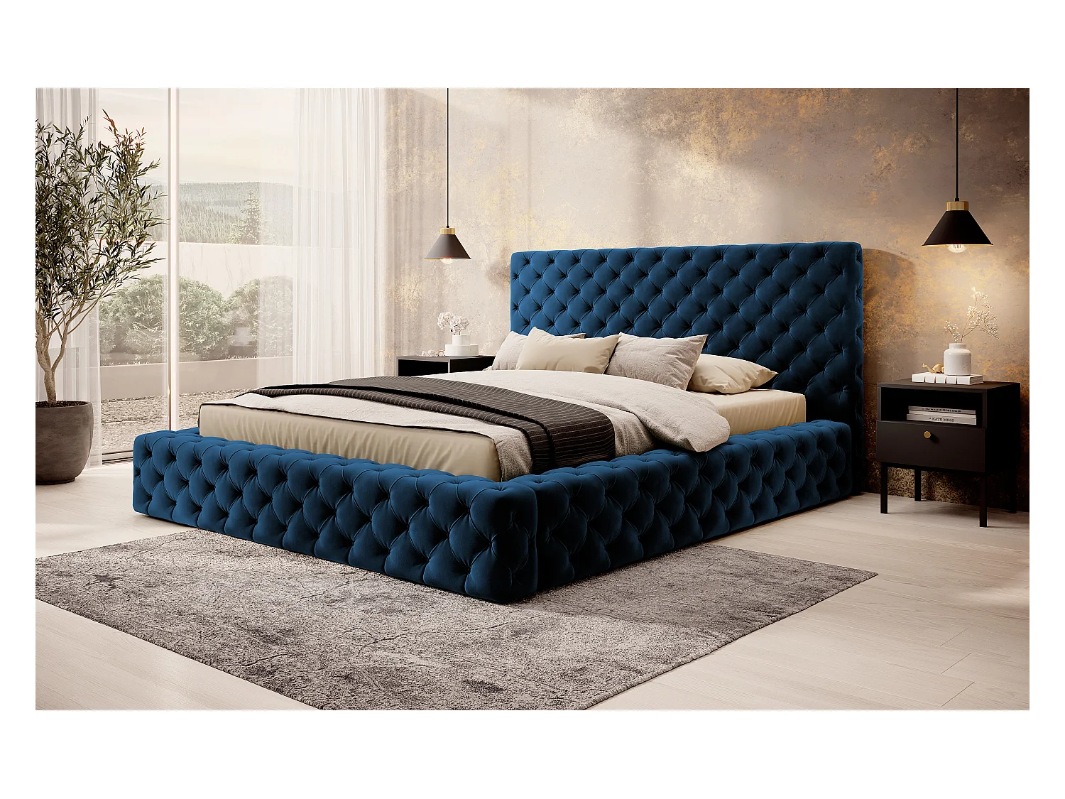 Letto King L (180x200)/Tessuto/Blu