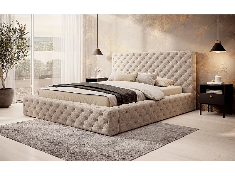 Lit King M (160x200)/Tissu/Beige/En stock