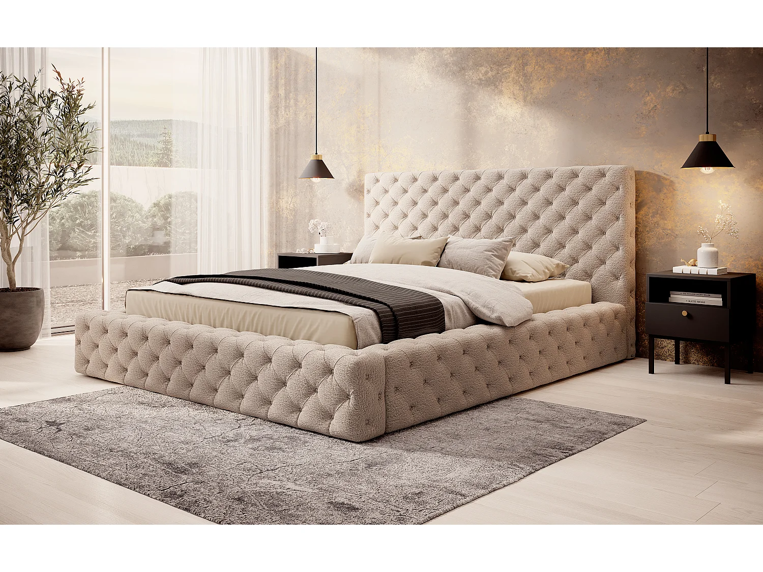 Lit King M (160x200)/Tissu/Beige/En stock