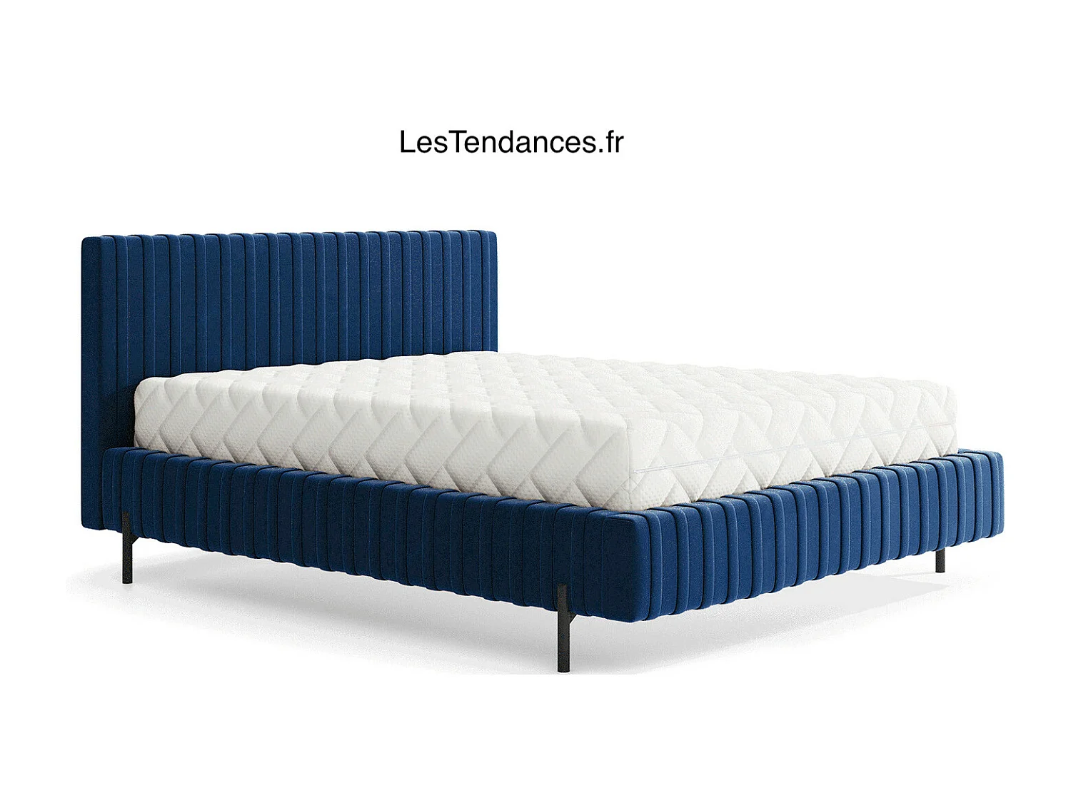 Lit coffre Plika prestige – Design et tissu pour un confort absolu-Couleur Bleu marine-180x200