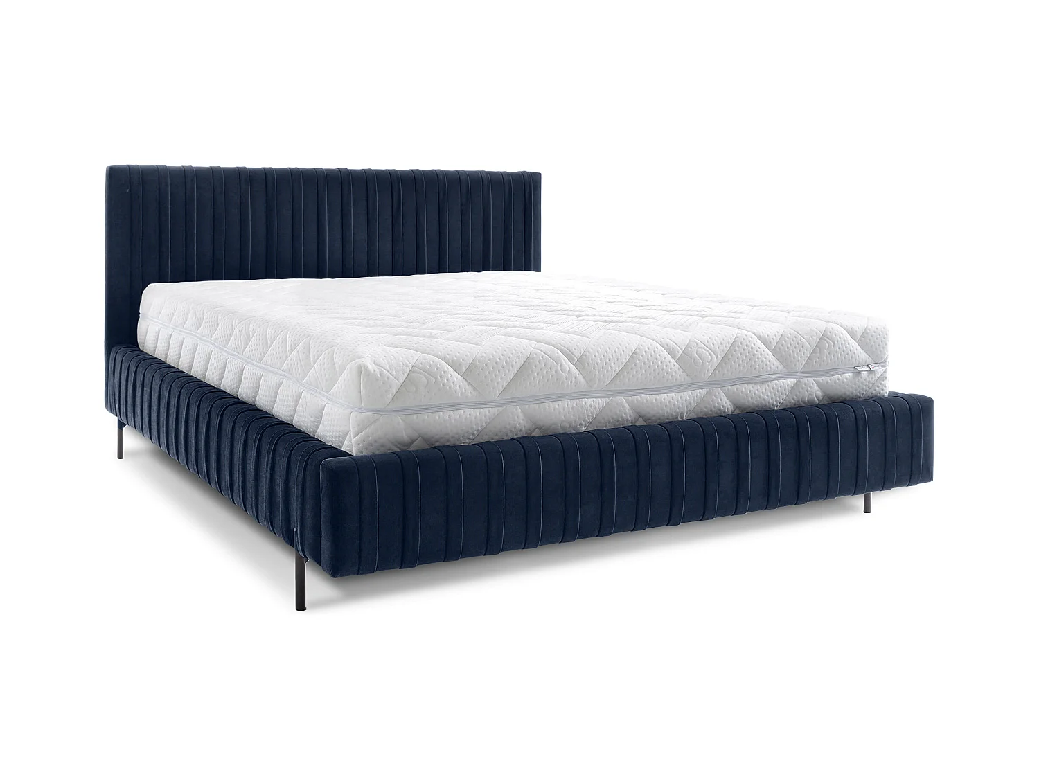Lit coffre Plika prestige – Design et tissu pour un confort absolu-Couleur Bleu marine-180x200
