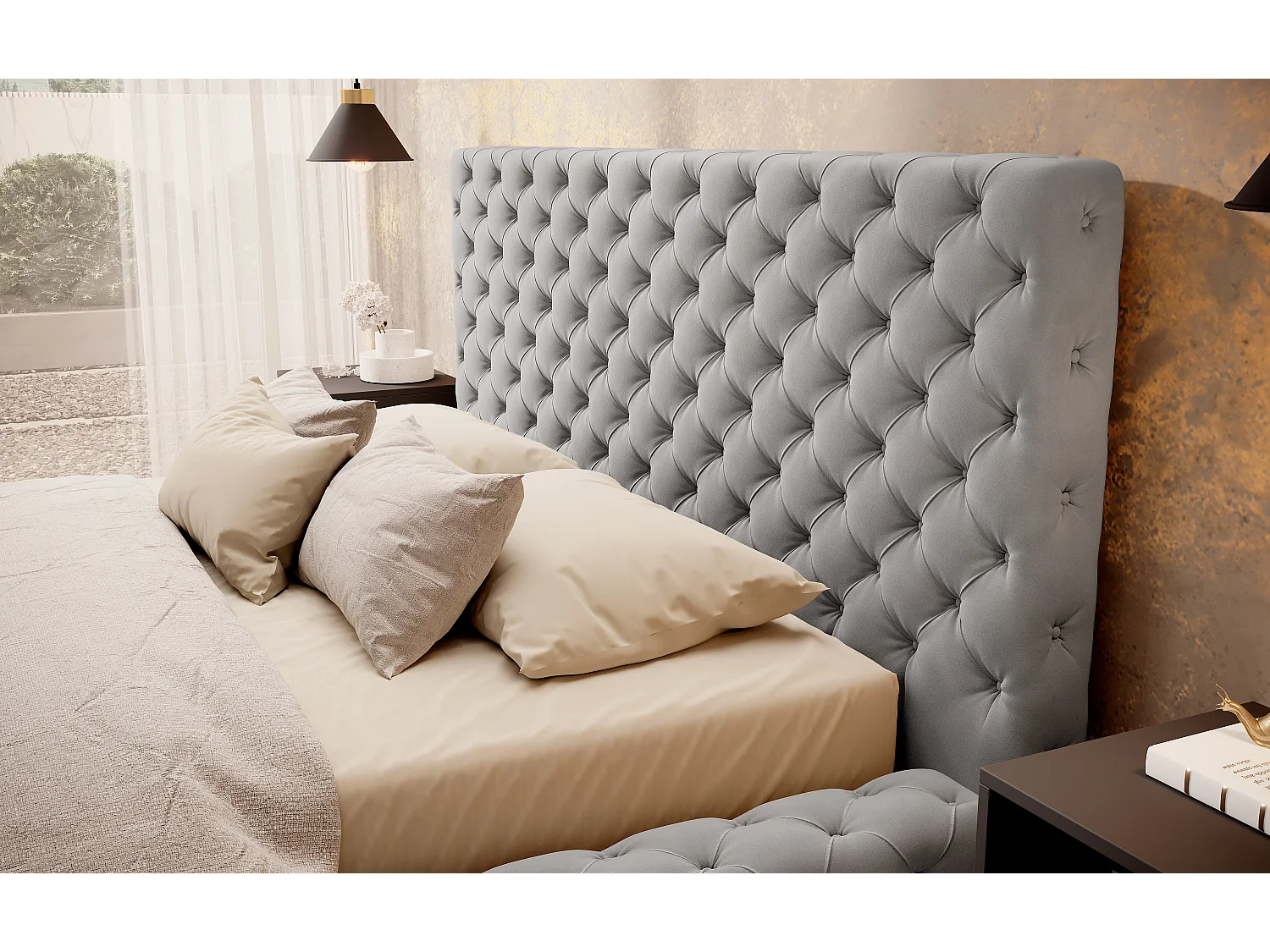 Lit King M (160x200)/Tissu/inclut Matelas/Gris