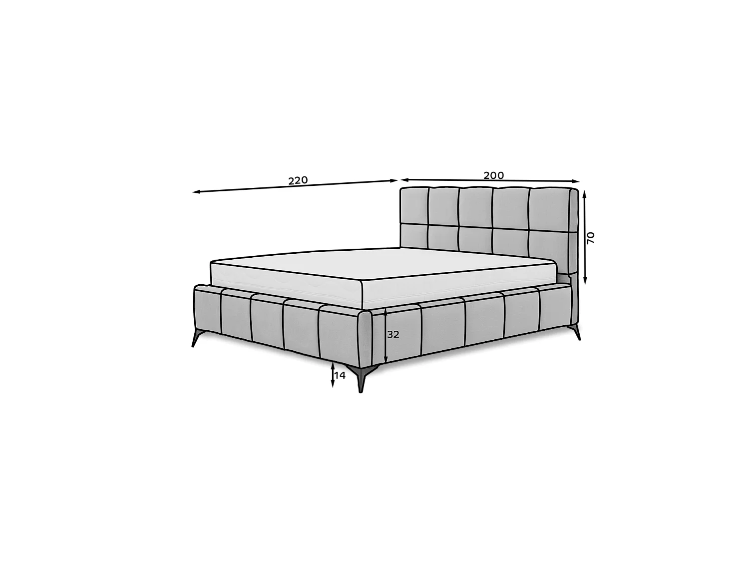 Lit Venus L (180x200)/Tissu/inclut Matelas/Vert