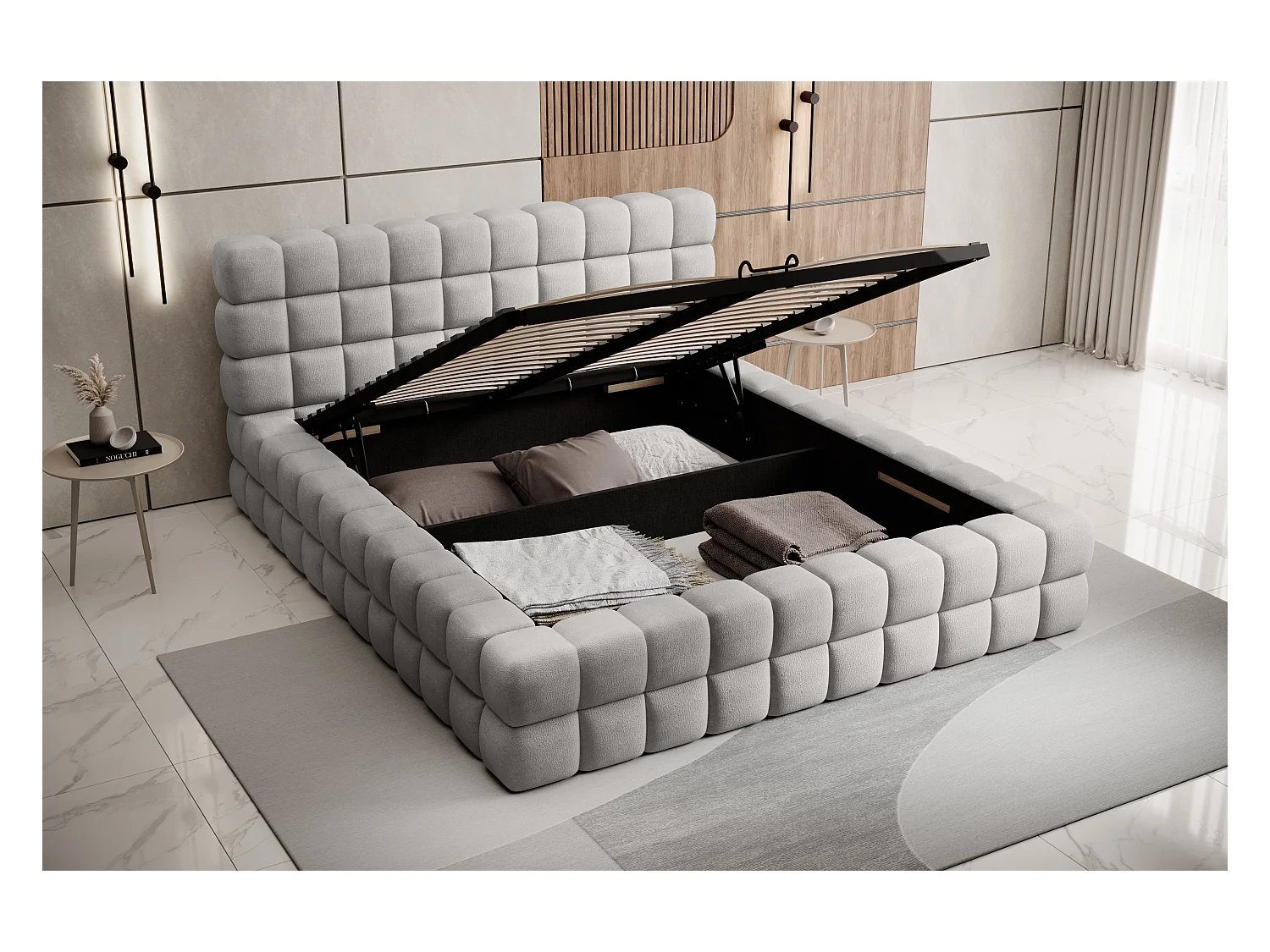 Lit Dario S (140x200)/Tissu/inclut Matelas/Gris