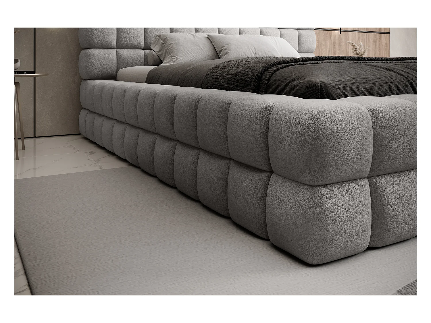 Lit Dario S (140x200)/Tissu/inclut Matelas/Gris