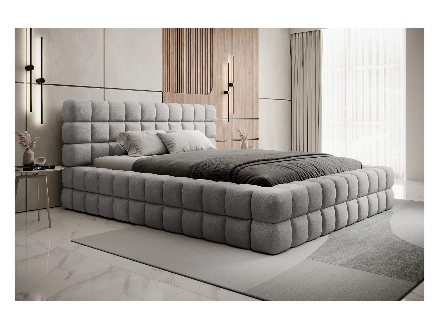 Lit Dario S (140x200)/Tissu/inclut Matelas/Gris