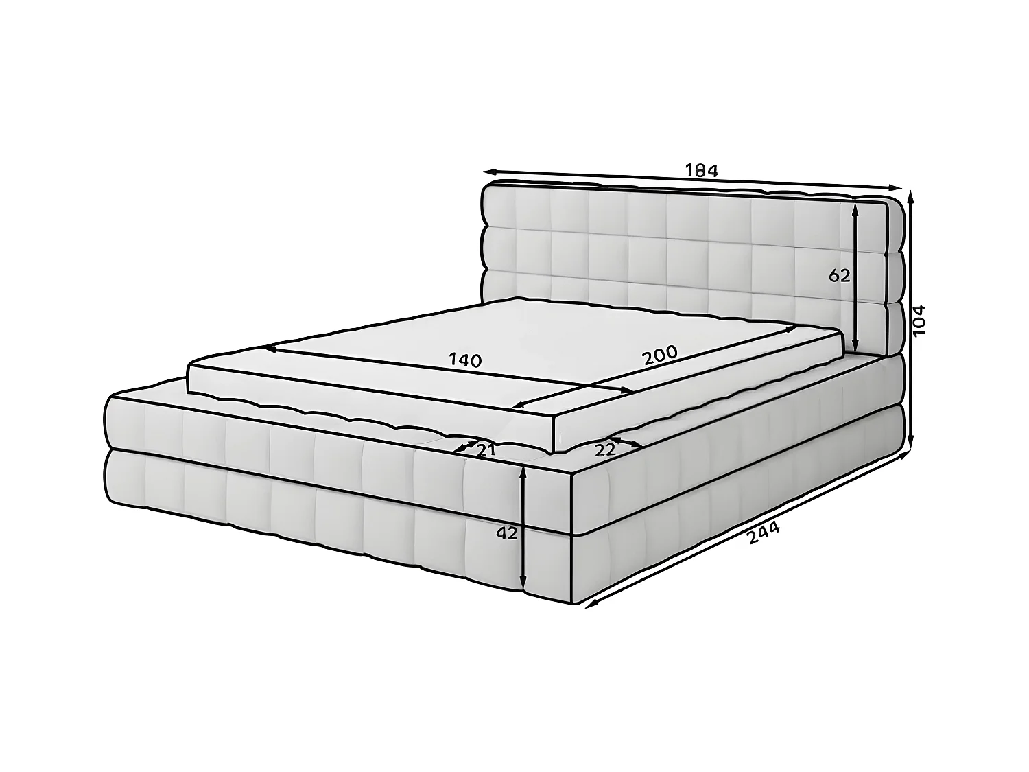 Lit Dario S (140x200)/Tissu/inclut Matelas/Gris