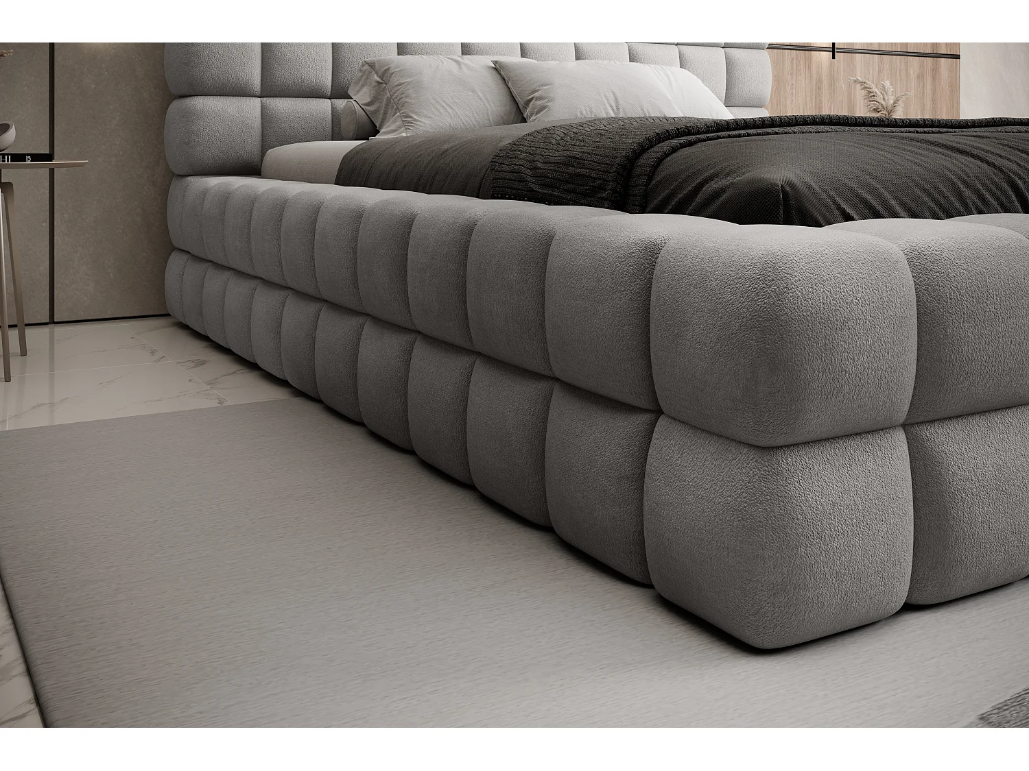 Lit Dario S (140x200)/Tissu/inclut Matelas/Gris