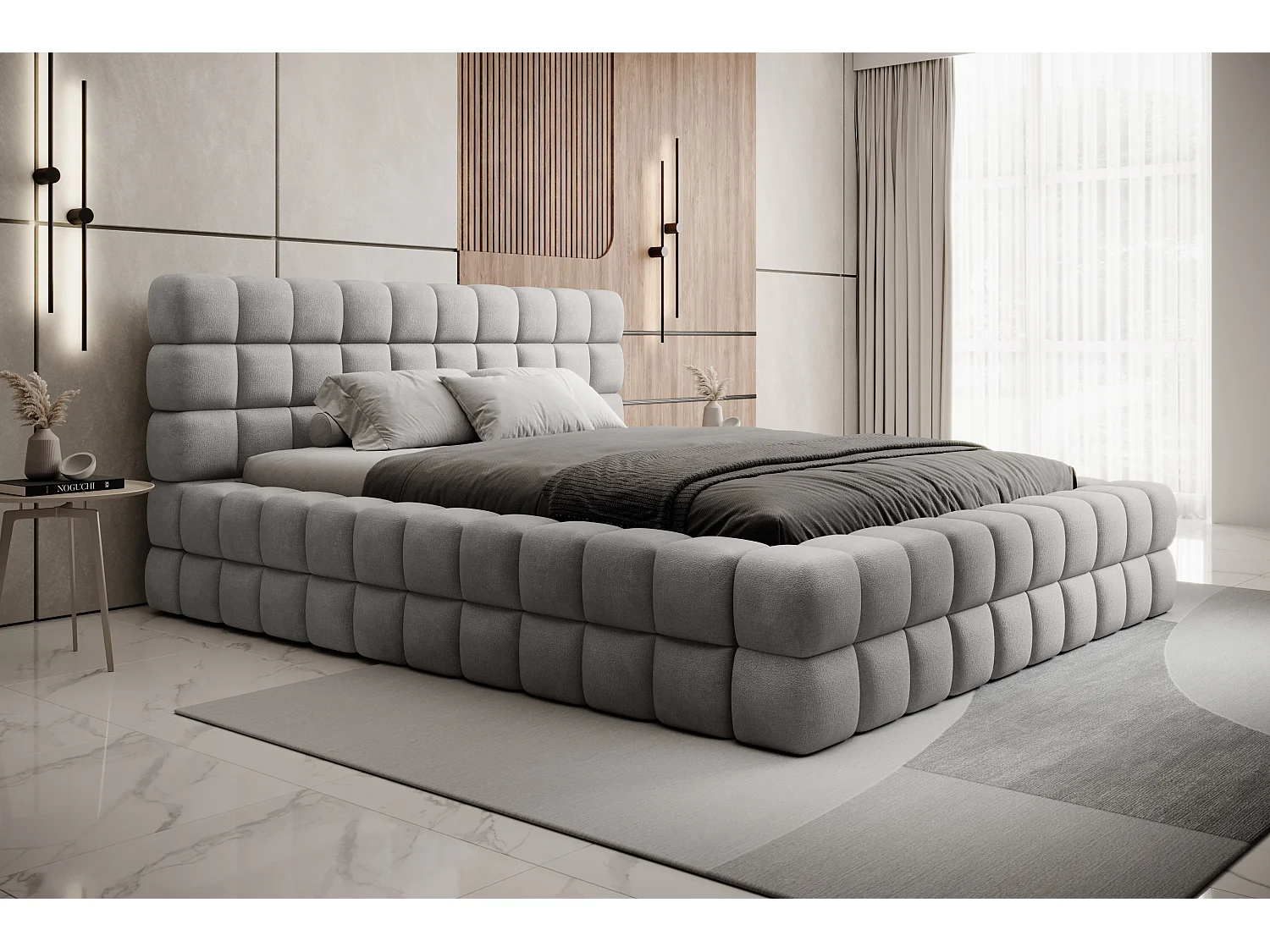 Lit Dario S (140x200)/Tissu/inclut Matelas/Gris