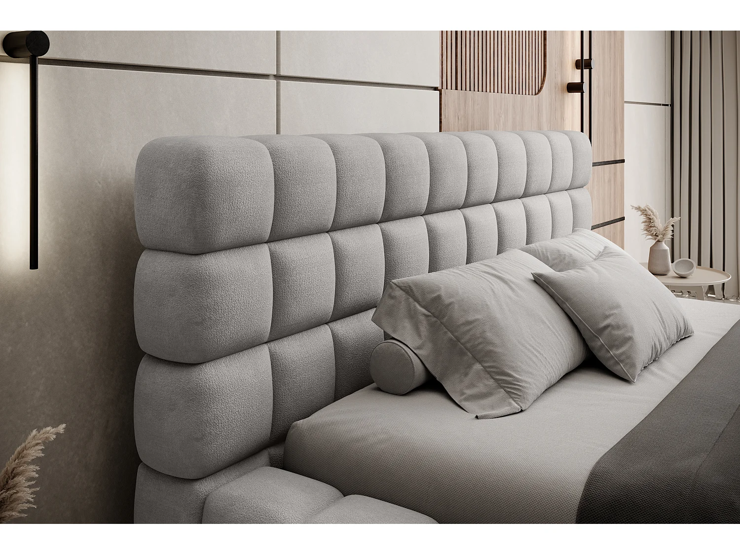 Lit Dario S (140x200)/Tissu/inclut Matelas/Gris