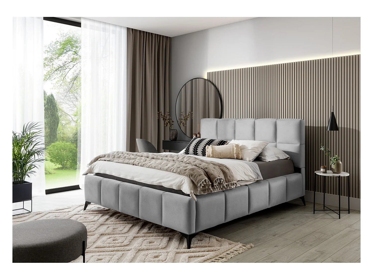 Bett Venus M (160x200)/Stoffbezug/inklusive Matratze/Grau
