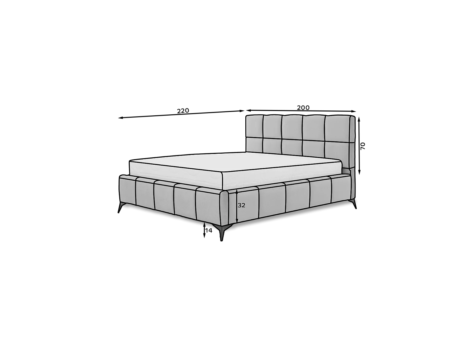 Bett Venus L (180x200)/Stoffbezug/inklusive Matratze/Anthrazit