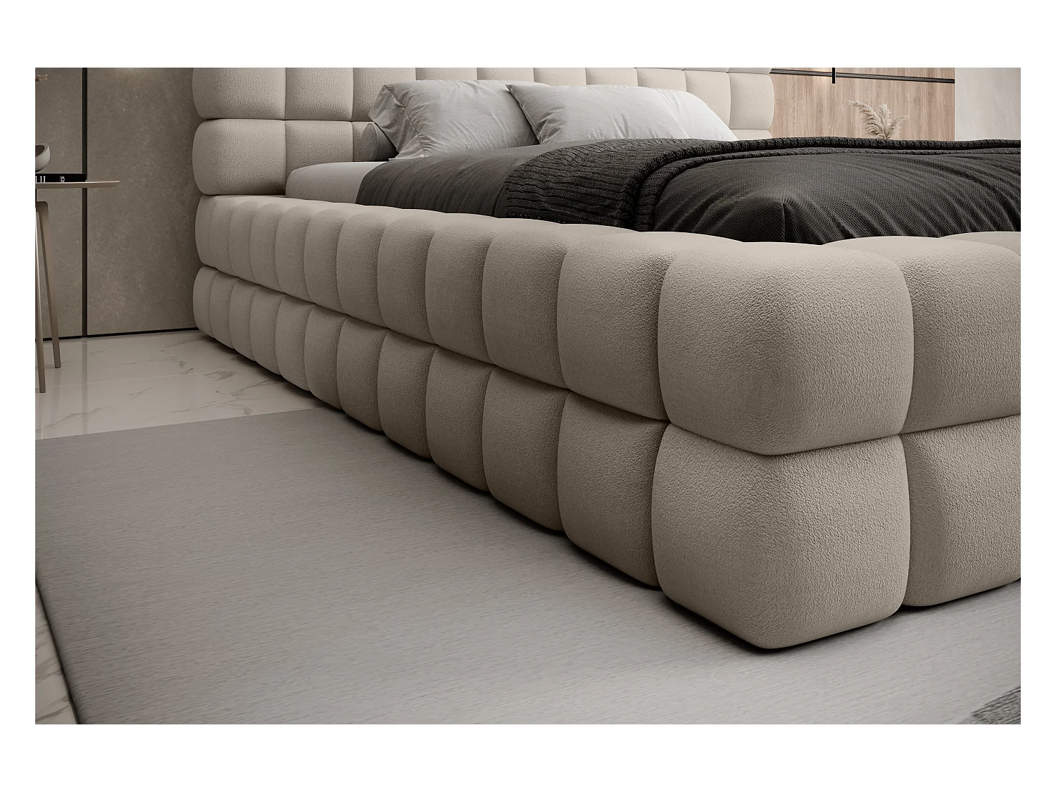 Lit Dario S (140x200)/Tissu/inclut Matelas/Beige