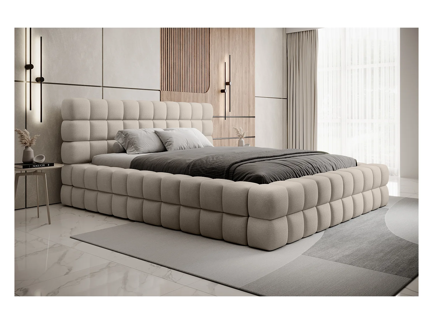 Lit Dario S (140x200)/Tissu/inclut Matelas/Beige