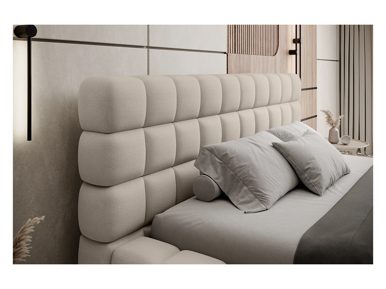 Lit Dario S (140x200)/Tissu/inclut Matelas/Beige