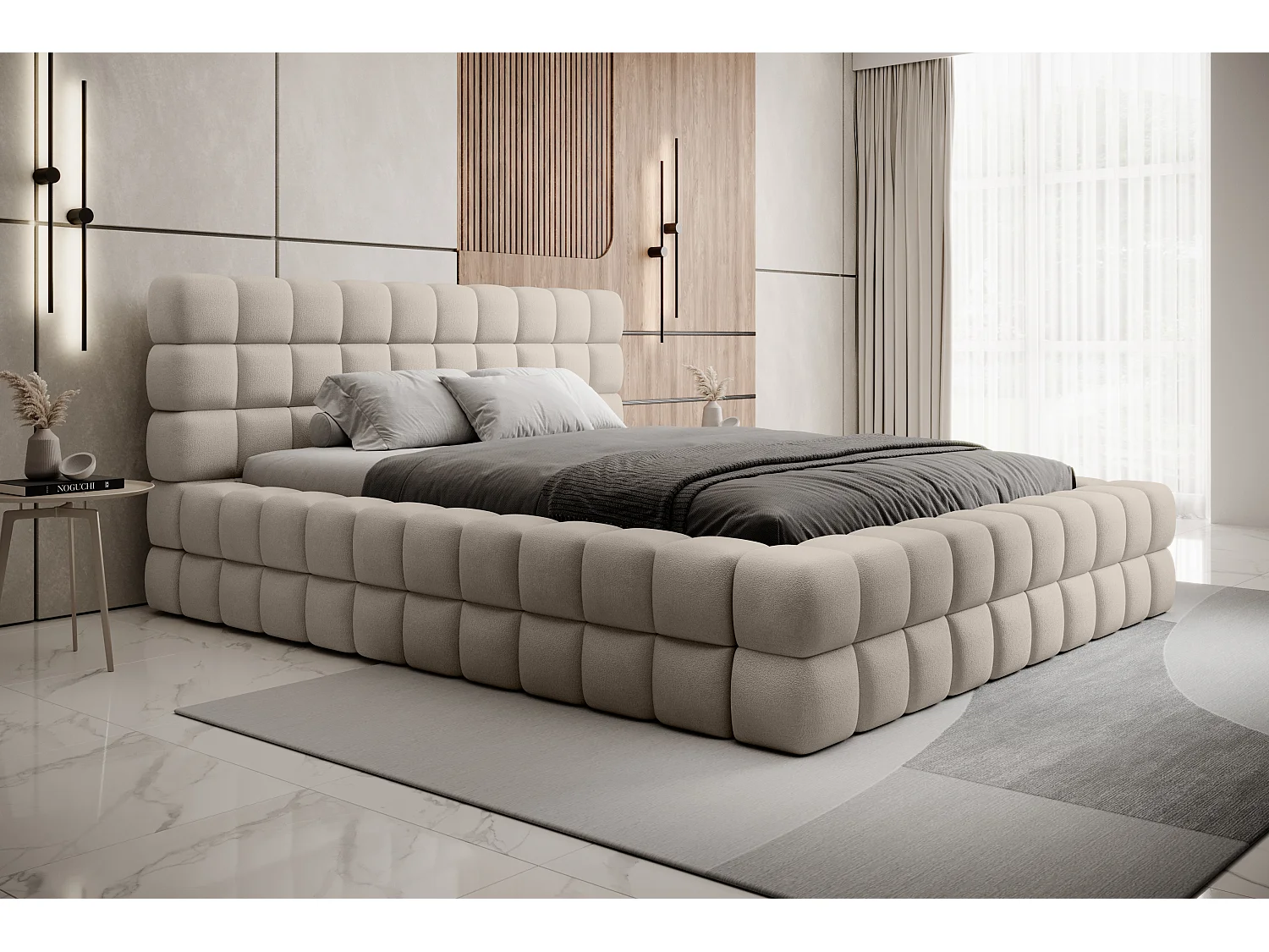 Lit Dario S (140x200)/Tissu/inclut Matelas/Beige