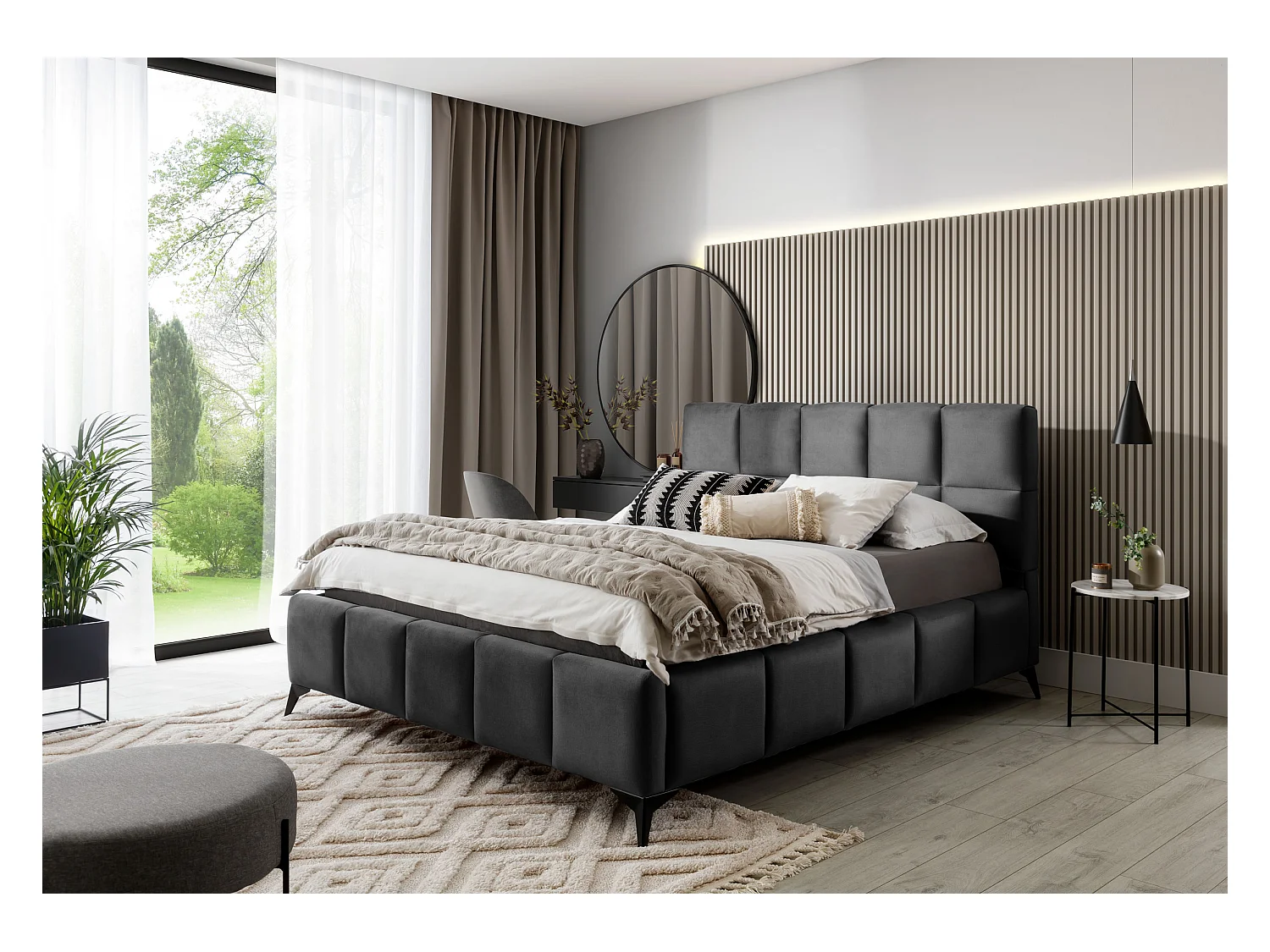 Bett Venus M (160x200)/Stoffbezug/inklusive Matratze/Anthrazit