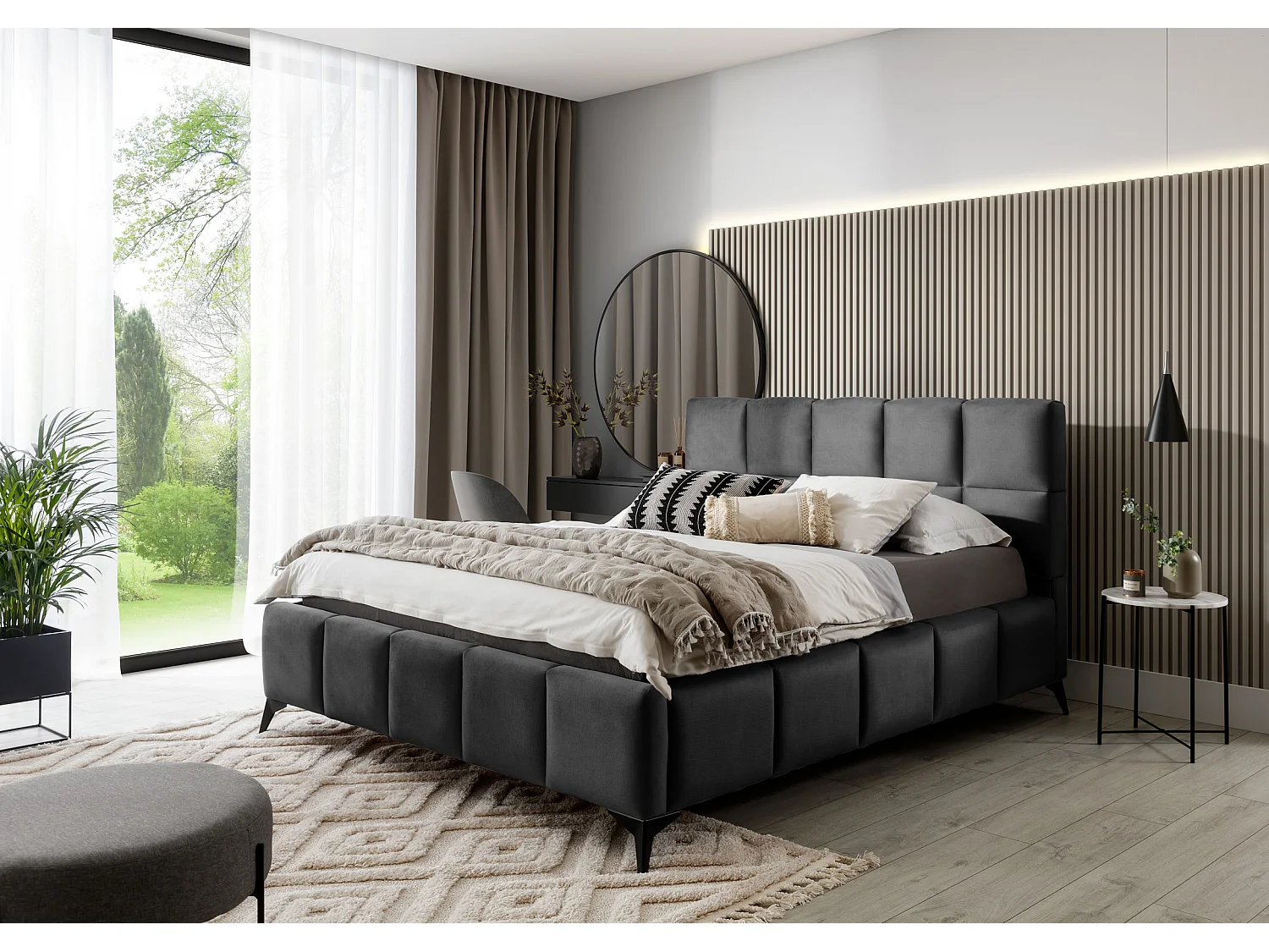 Letto Venus M (160x200)/Tessuto/incluso materasso/Antracite