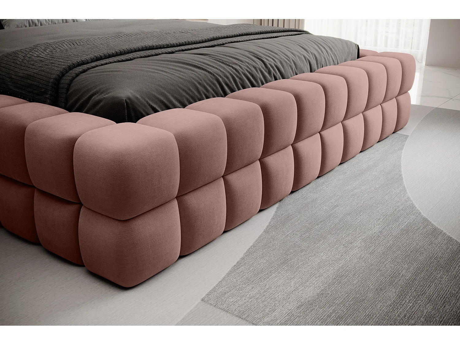 Bed met Kaizer prestige opbergbox – Gewatteerde stoffen bekleding-Kleur Lichtroze-Slapen 140x200cm