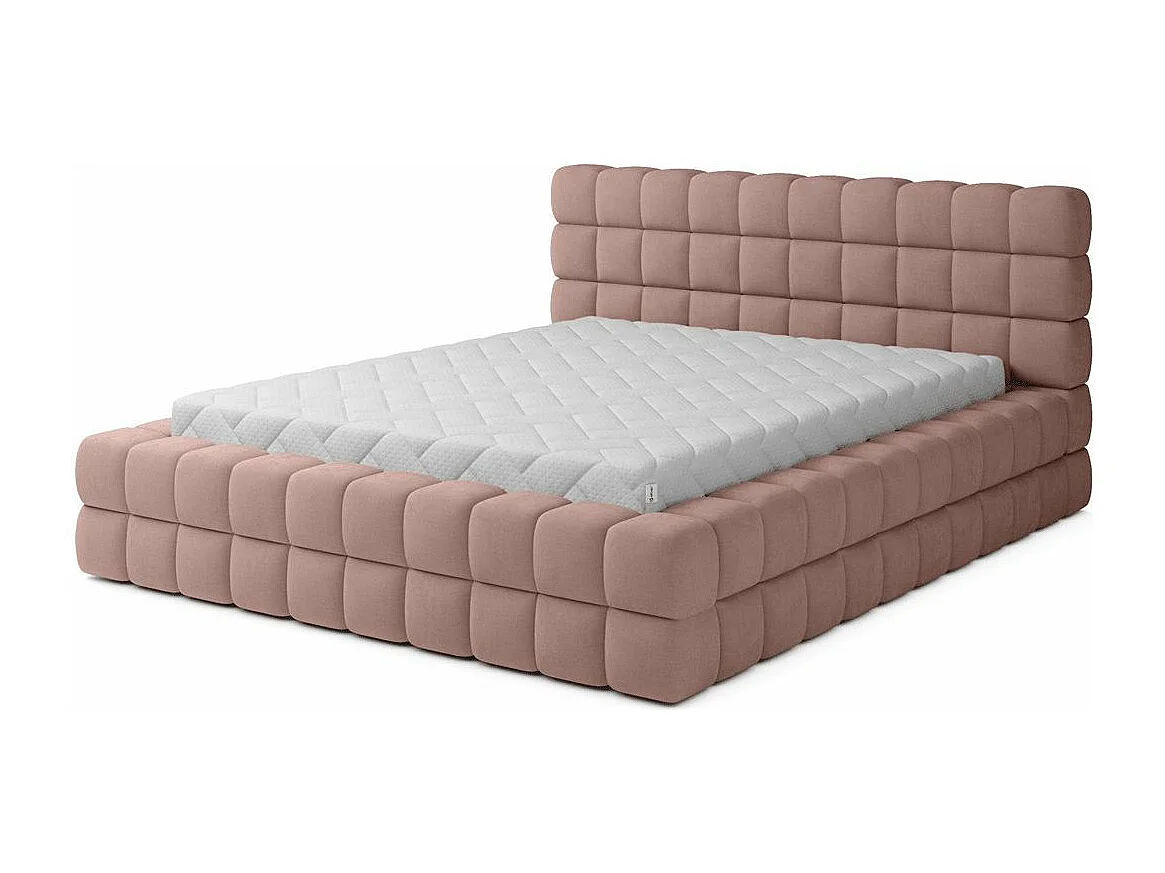 Lit avec coffre de rangement Kaizer prestige – Revêtement tissu capitonné-Couleur Rose clair-140x200