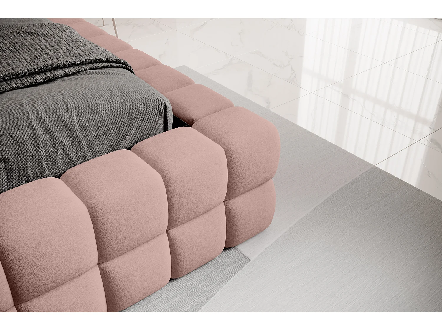 Lit avec coffre de rangement Kaizer prestige – Revêtement tissu capitonné-Couleur Rose clair-140x200