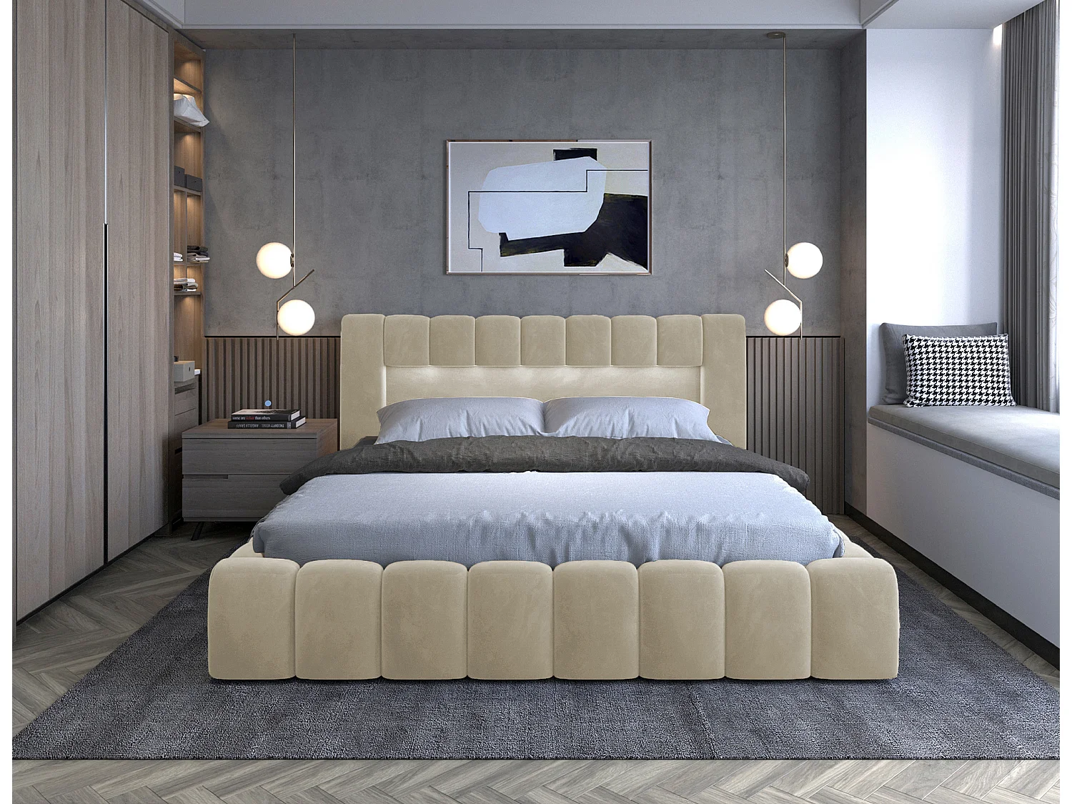 Lit Hero L-180x200/Tissu/Beige