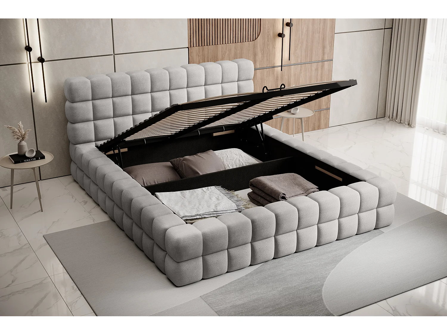 Lit Dario L (180x200)/Tissu/inclut Matelas/Gris/touch3