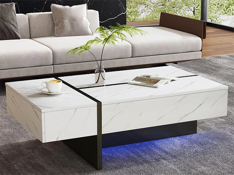 Mesa de centro con LED - chapa de mármol - Blanco