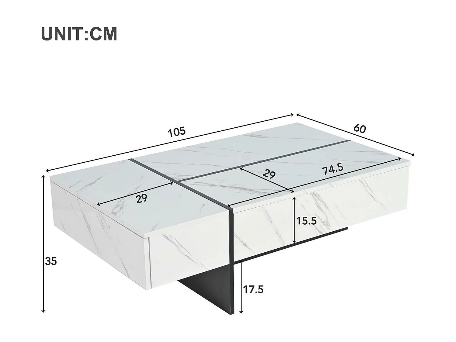 Mesa de centro con LED - chapa de mármol - Blanco
