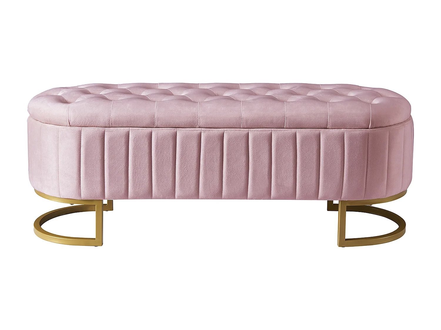 Lit rembourré en velours avec LED - 140x200cm - avec un banc de rangement - Rose