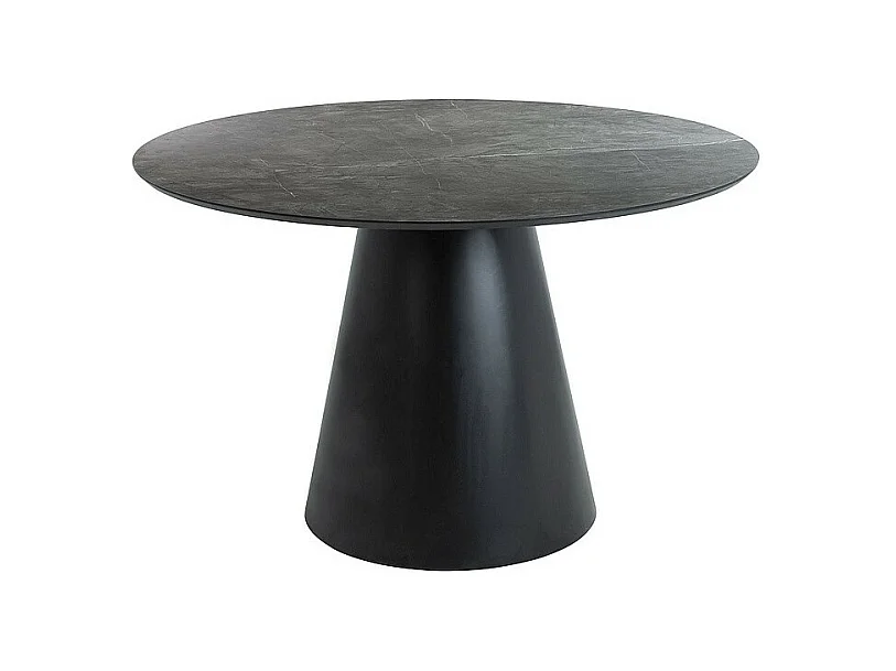 Table à manger ronde effet marbre - 4 couverts - Gris / Noir mat - D 120 x H 76