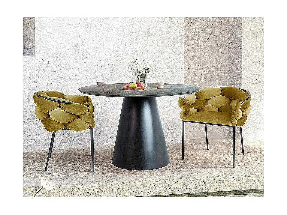 Stół okrągły ANGEL 120x120 szary marmur/czarny mat