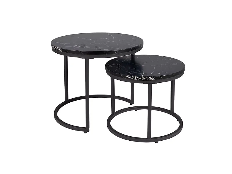 Set de 2 tables basse ronde effet marbre "Amaro" - Noir - D 53 x H 45 cm