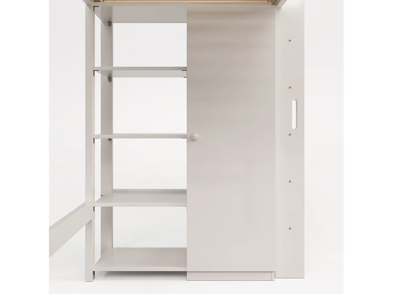 Lit mezzanine 90x200cm en bois massif - avec une armoire et étagères - Blanc