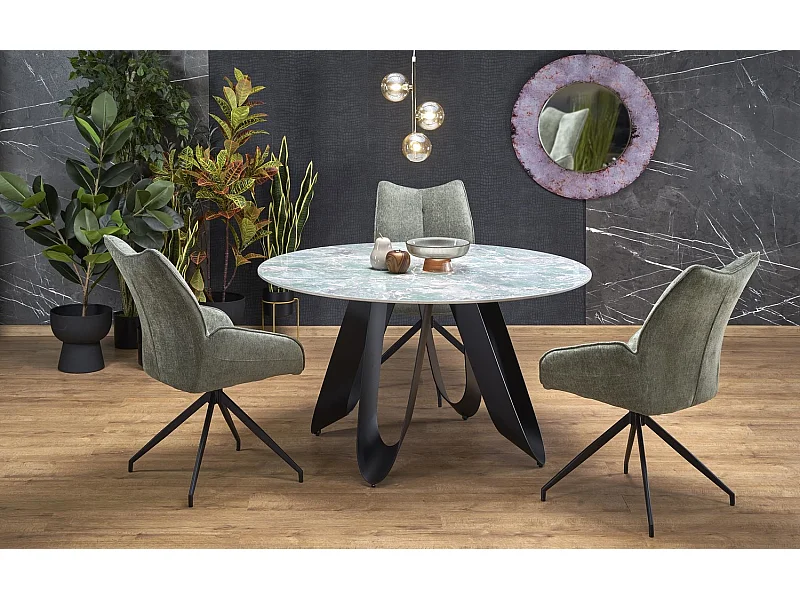 Table à manger Giovani/Fritté/Ronde/Vert et Noir