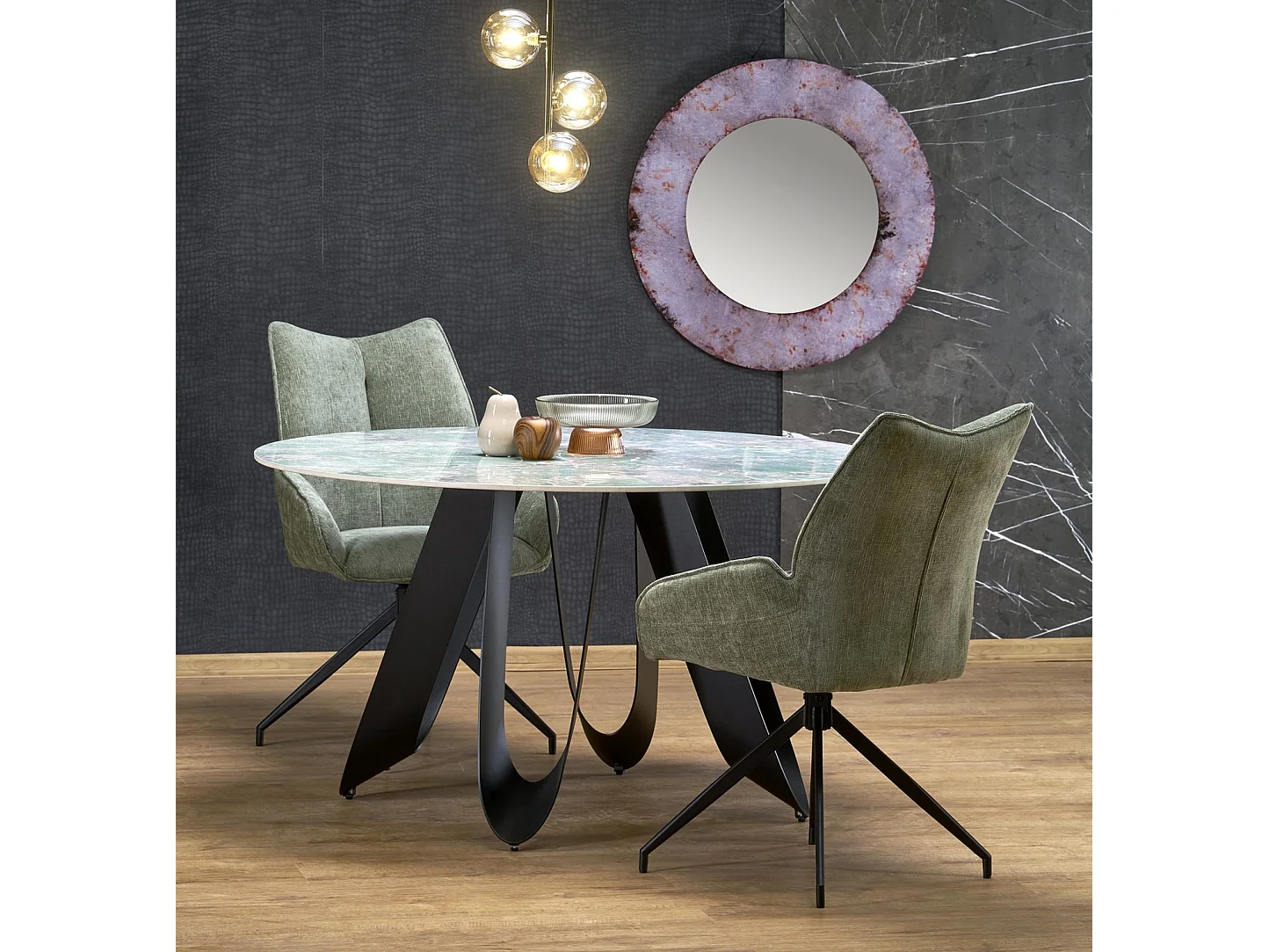 Table à manger Giovani/Fritté/Ronde/Vert et Noir