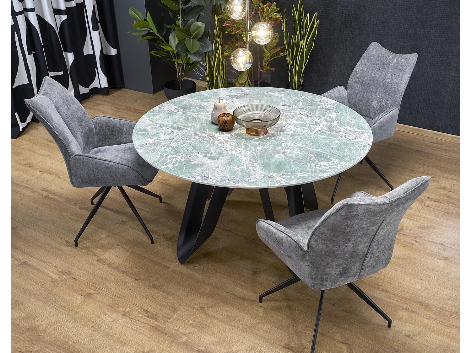 Table à manger Giovani/Fritté/Ronde/Vert et Noir