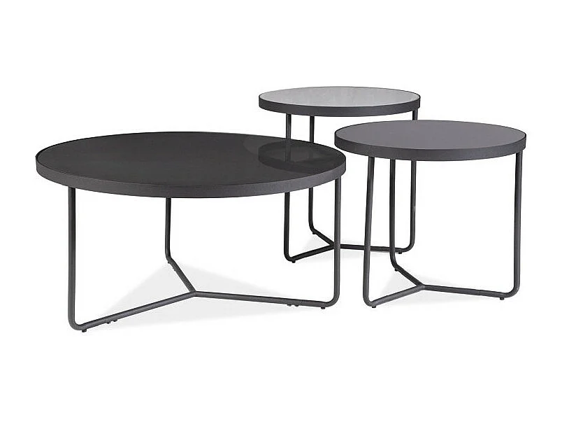 Lot de 3 tables d'appoint rondes en verre - Gris clair / Gris / Noir - D 80 / 50 / 50
