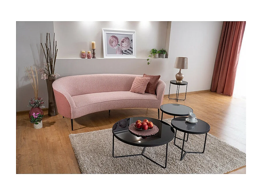 Lot de 3 tables d'appoint rondes en verre - Gris clair / Gris / Noir - D 80 / 50 / 50