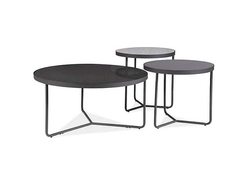 Lot de 3 tables d'appoint rondes en verre - Gris clair / Gris / Noir - D 80 / 50 / 50