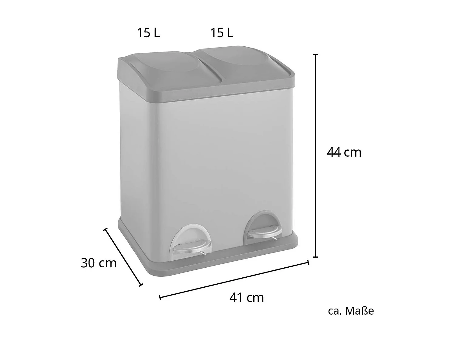 MÜLLEIMER TC2X15 30L 2x15 Treteimer Papierkorb Mülltrennung Schwarz