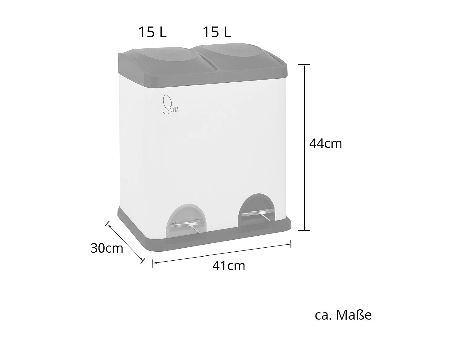 Poubelle 30 litres 2x15 à pédale
