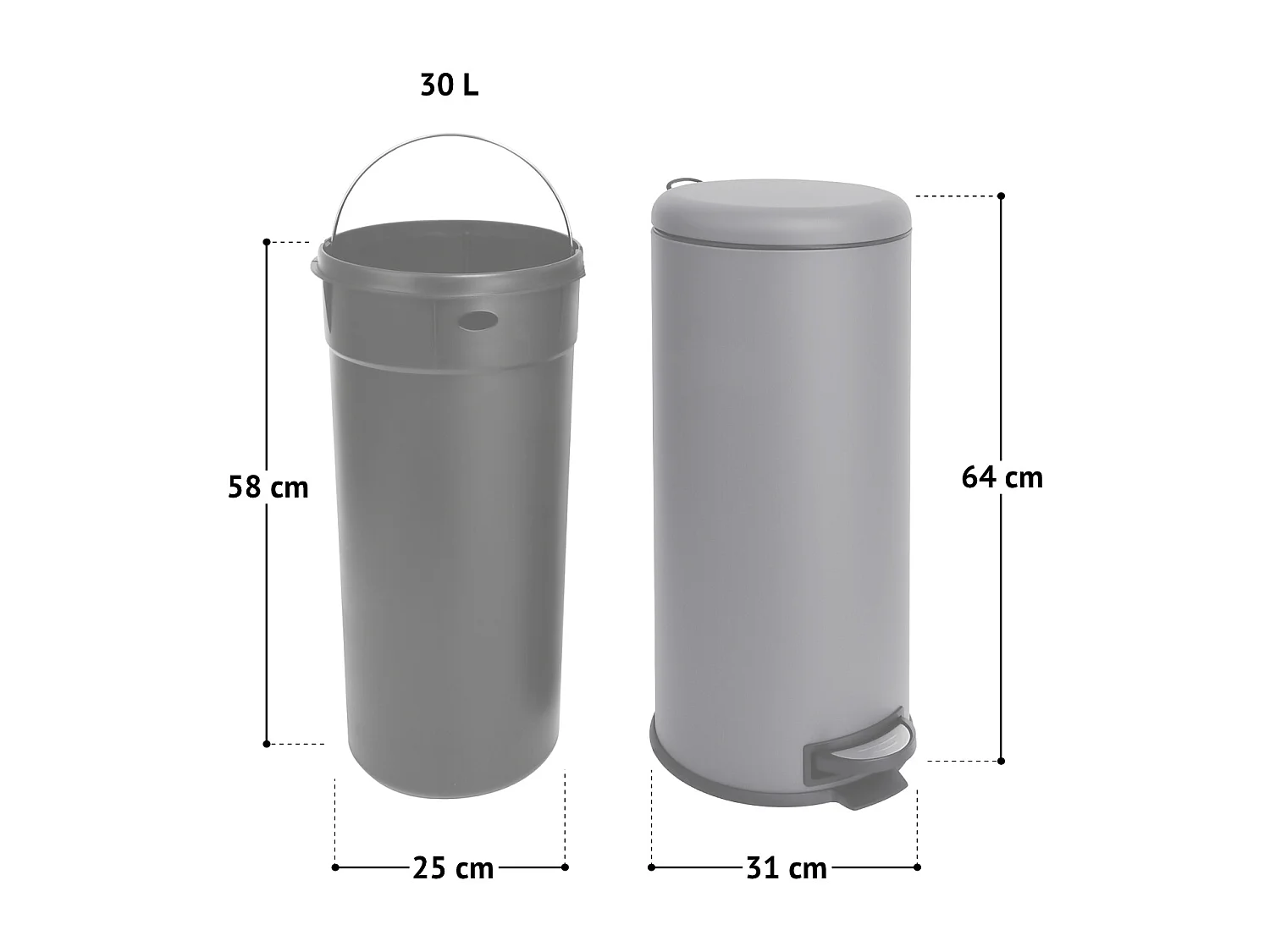SVITA T30 Poubelle grise 30Litres en inox Poubelle à pédale Poubelle à déchets