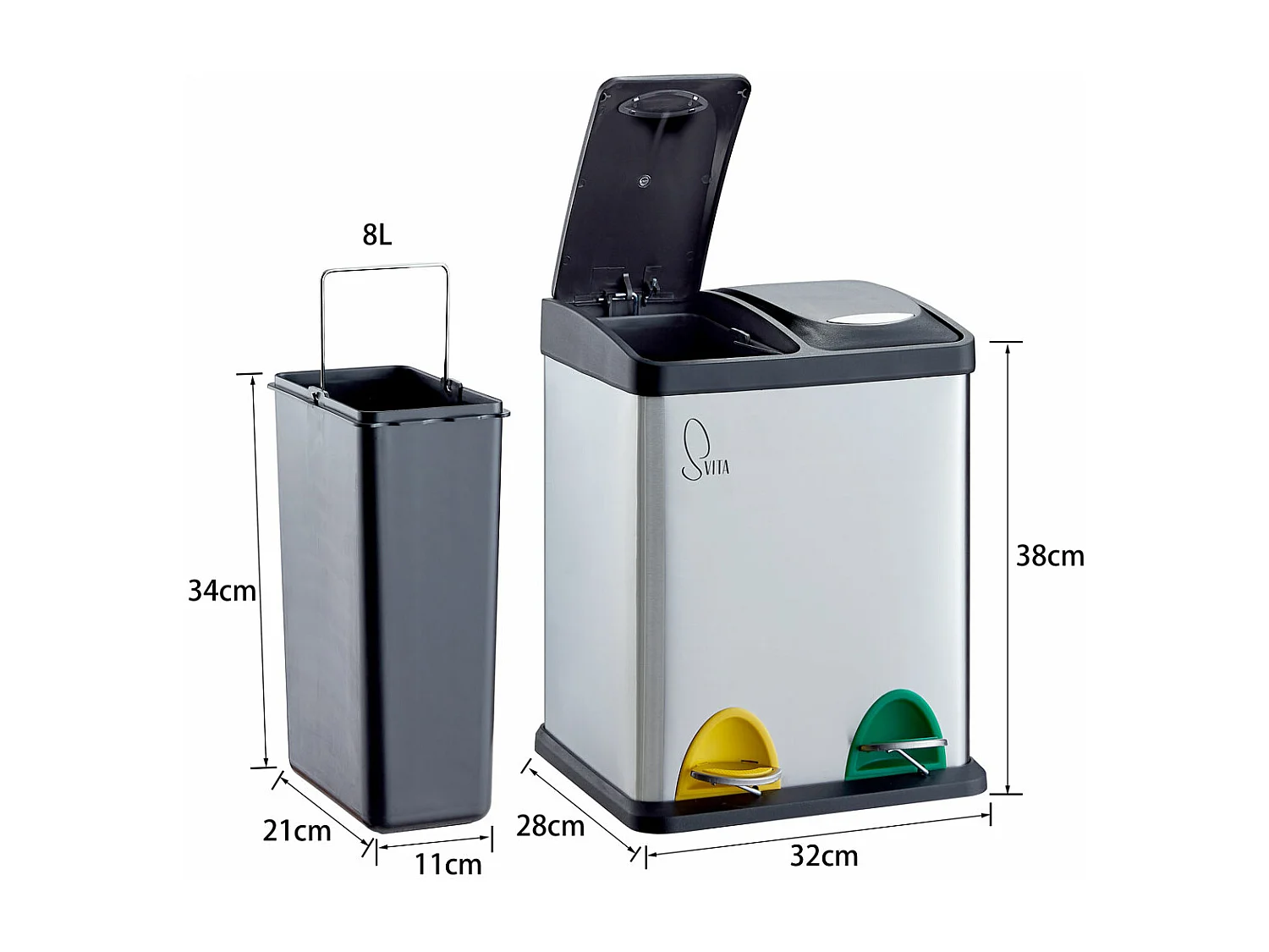 Poubelle de tri 2x8L en inox