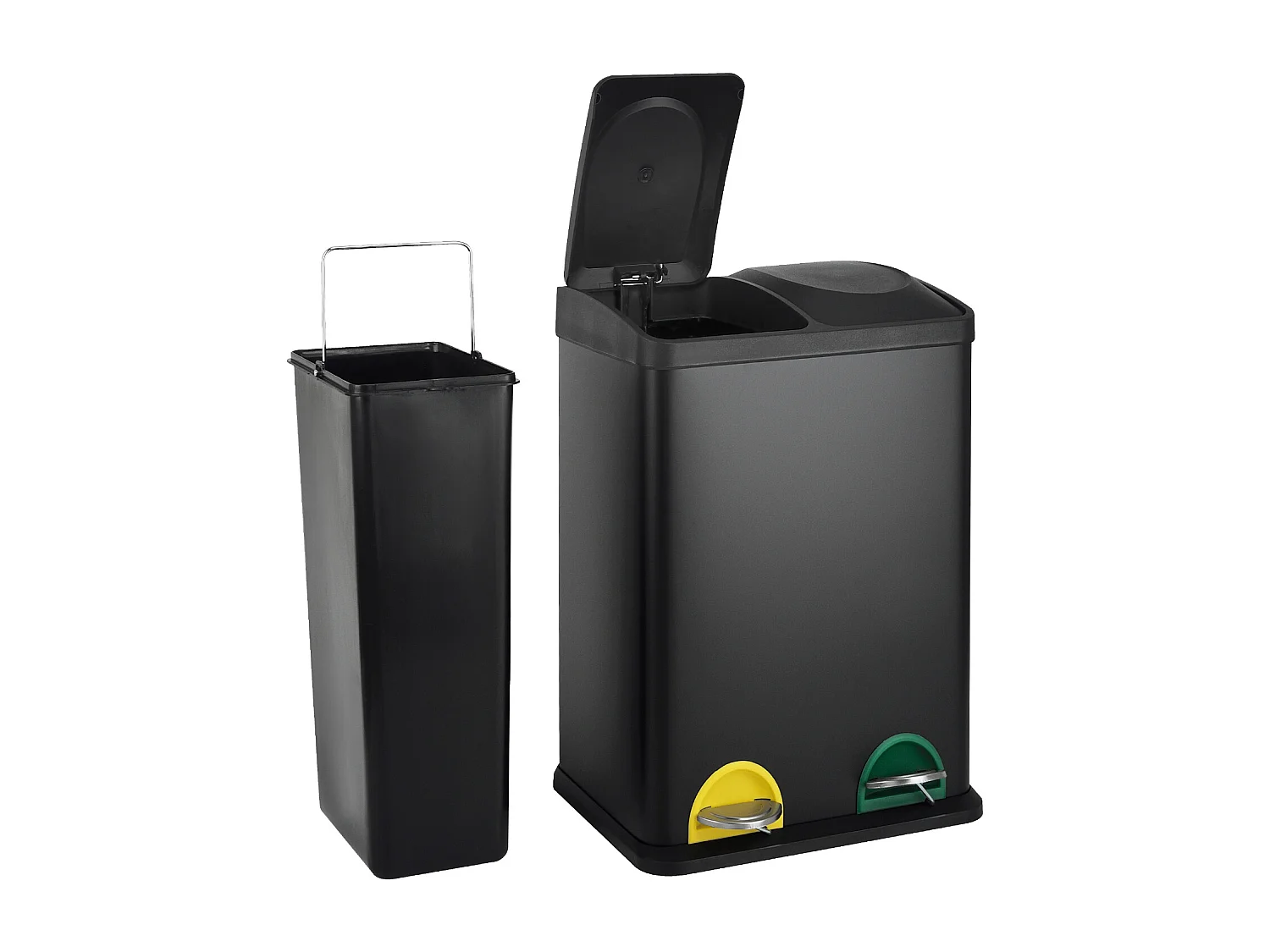 MÜLLEIMER TC2X20 Küchen-Eimer 40Liter Fassungsvermögen 2x20L Abfalleimer 2er-Mülleimer Schwarz