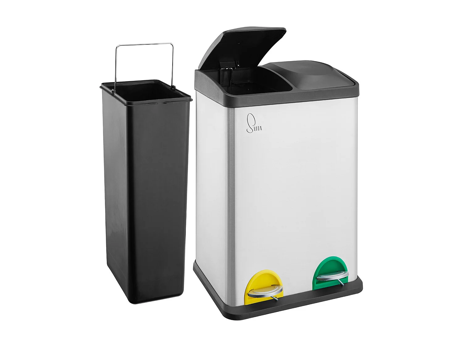 MÜLLEIMER TC2X20 Küchen-Eimer 40Liter Fassungsvermögen 2x20L Abfalleimer 2er-Mülleimer Silber