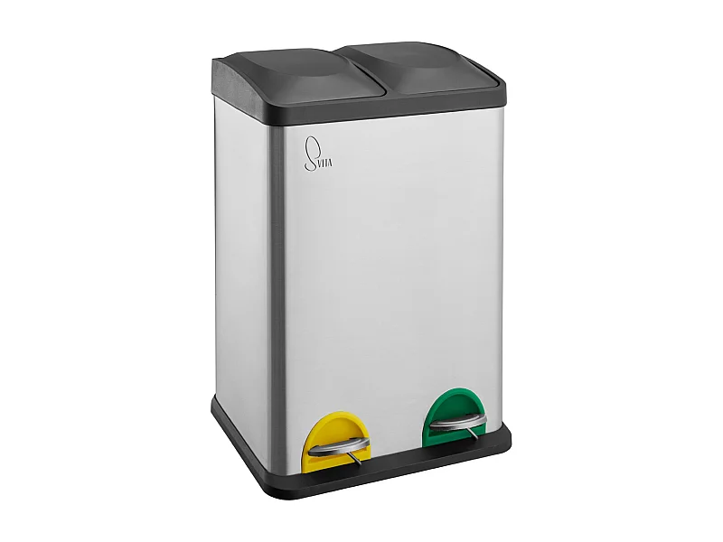 MÜLLEIMER TC2X20 Küchen-Eimer 40Liter Fassungsvermögen 2x20L Abfalleimer 2er-Mülleimer Silber