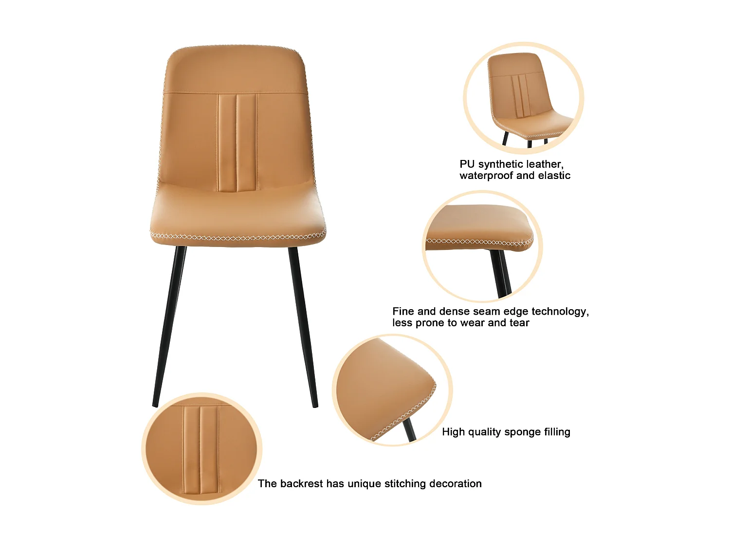 Lot de 4 chaises de salle à manger en cuir PU - Pièds en métal - Marron