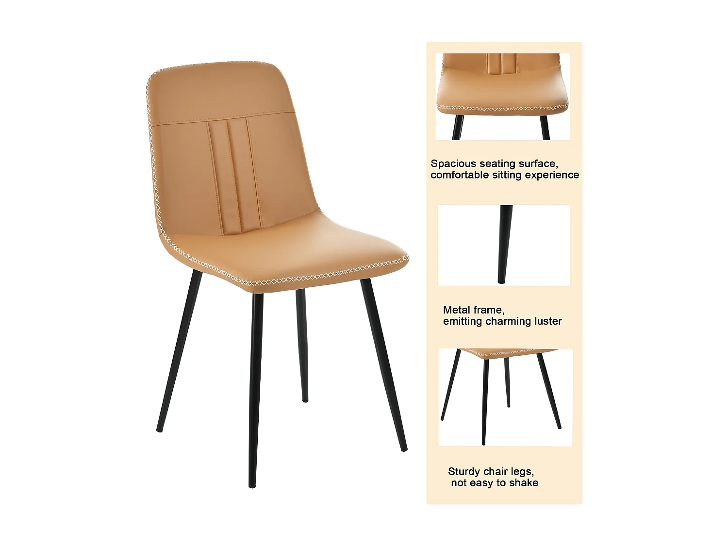 Lot de 4 chaises de salle à manger en cuir PU - Pièds en métal - Marron